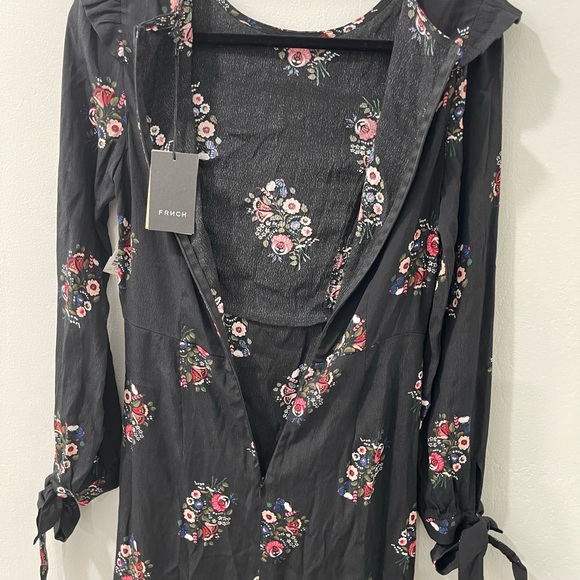 NWT FRNCH Floral Long Sleeve Black Midi Dress Sz Small - Picture 7 of 7